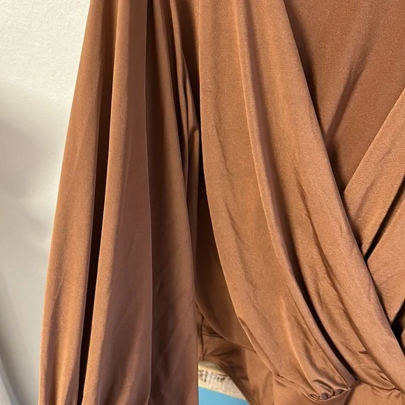 Express caramel satin wrap bodysuit size medium. Never worn. - Picture 8 of 13